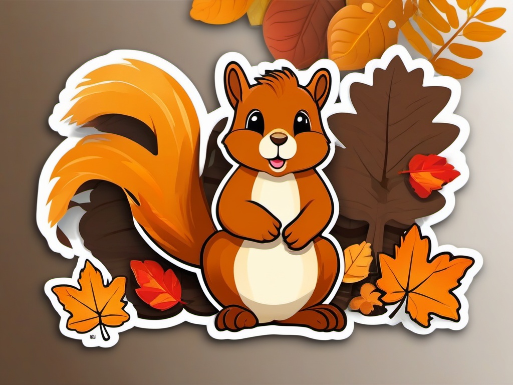 Squirrel in Autumn Forest Emoji Sticker - Foraging amidst fall's vibrant foliage, , sticker vector art, minimalist design