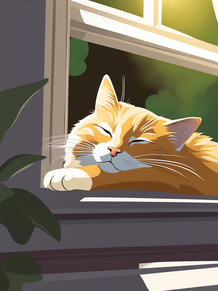 cat clip art: napping peacefully in a sunlit windowsill. 