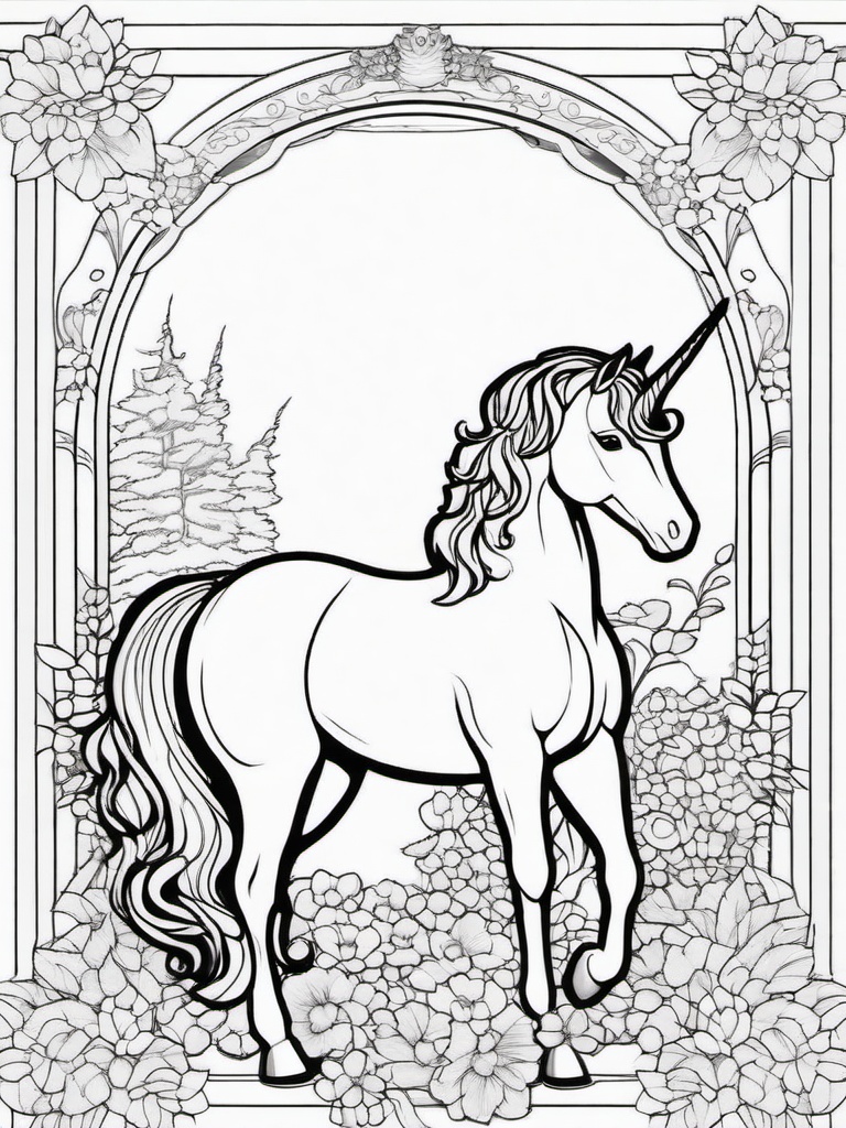 Sitting Unicorn Coloring Pages - Relaxed Unicorn in a Peaceful Setting  minimal black outline printable sheet, coloring page