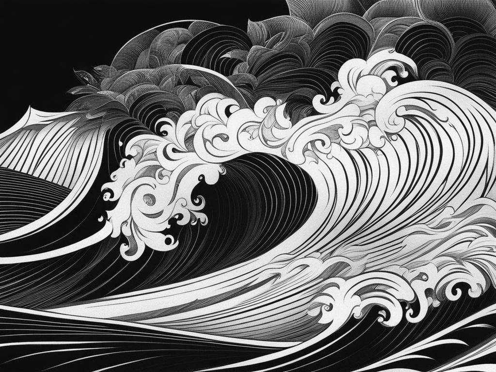 wave tattoo black and white design 