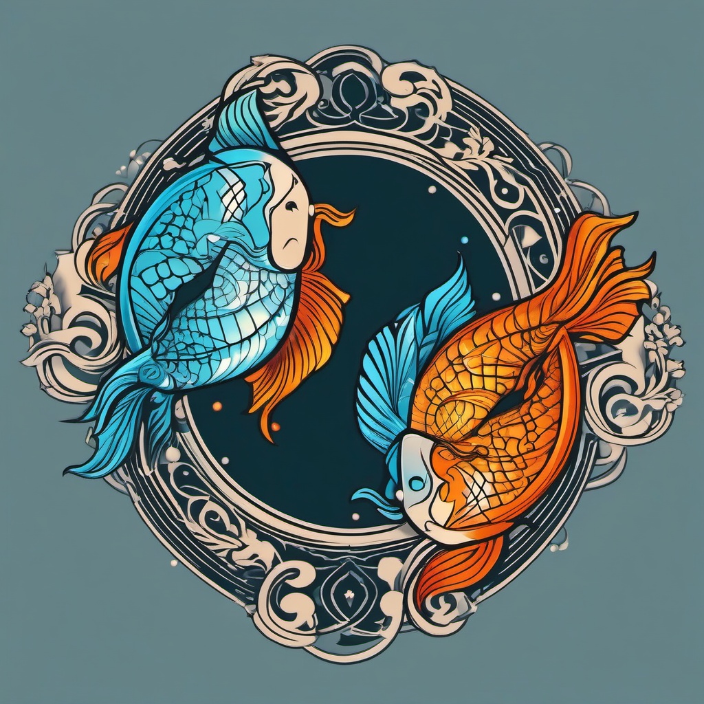 pisces gemini tattoos combined  simple vector color tattoo