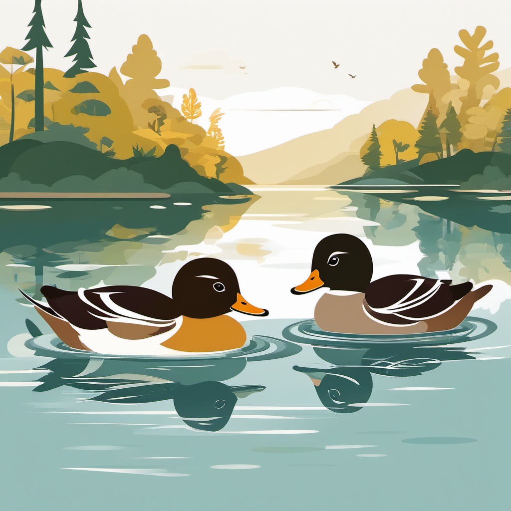 Duck Family clipart - A family of ducks wading in the lake., ,vector color clipart,minimal