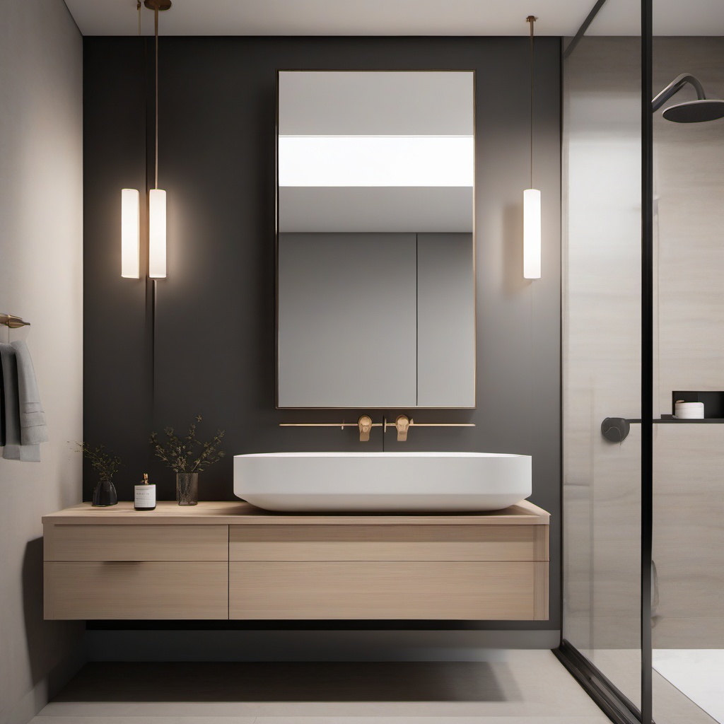 Minimalist Bathroom - Minimalist bathroom design with sleek lines and neutral colors. realistic, professional photography, bokeh, natural lighting, canon lens, shot on dslr 64 megapixels sharp focus