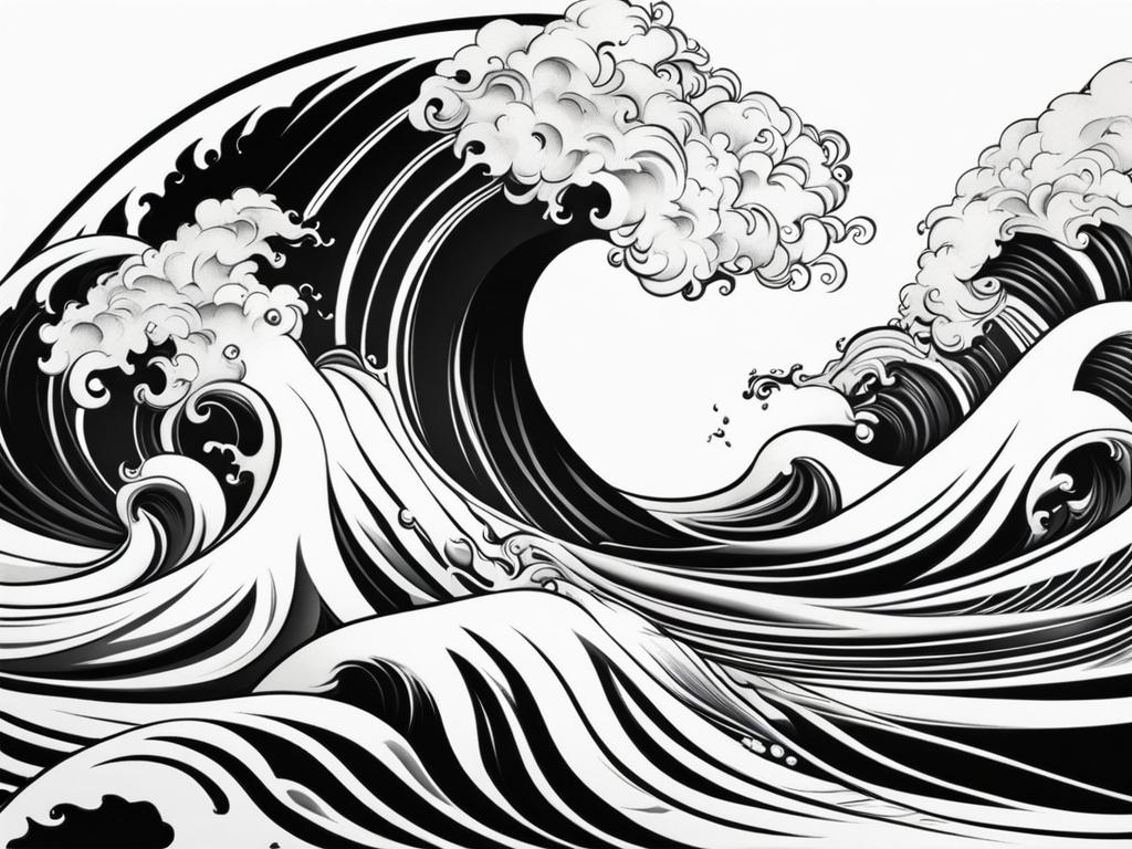 wave tattoo black and white design 