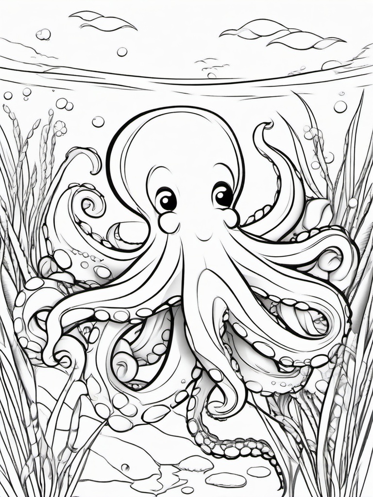 Octopus Coloring Pages - Baby octopus learning to swim  simple coloring pages