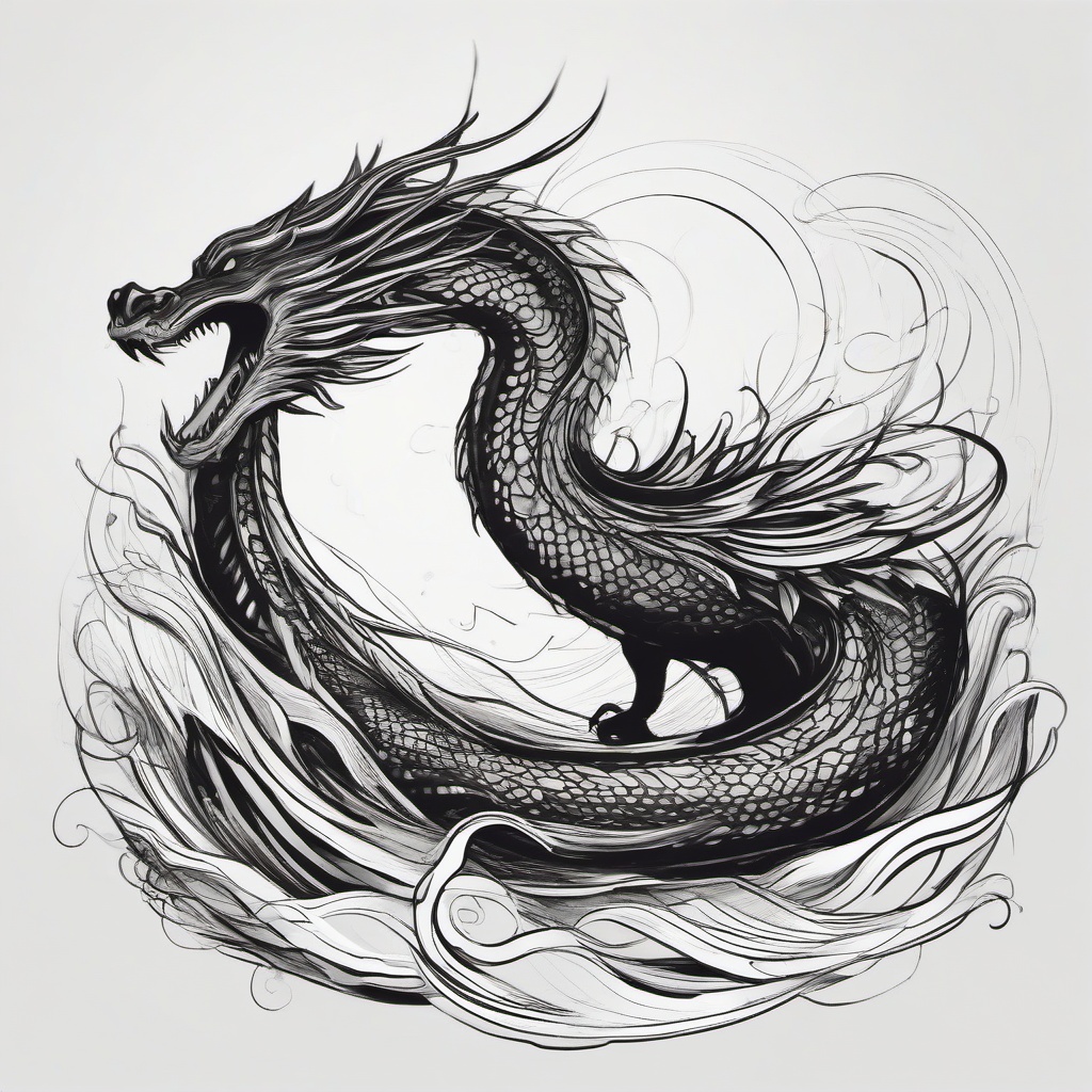 drawing of a sea serpent dragon  minimal rough sketch scribbles,doodles,black and white