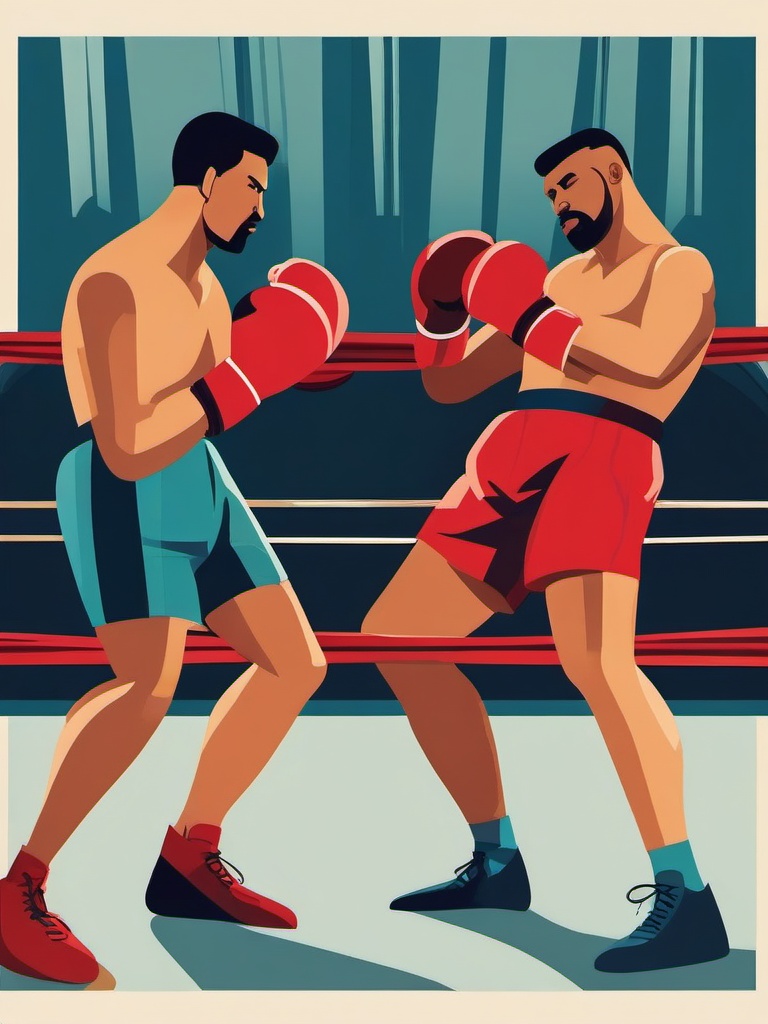 Boxing Match Clipart - Boxers in a fierce ring battle.  color vector clipart, minimal style