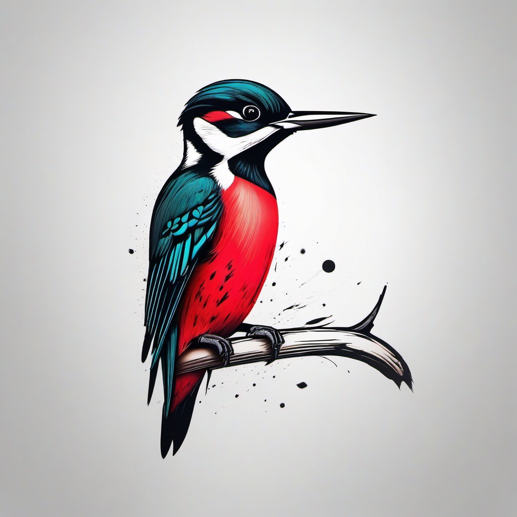 Woodpecker Tattoo - Vibrant woodpecker  minimal tattoo design, white background