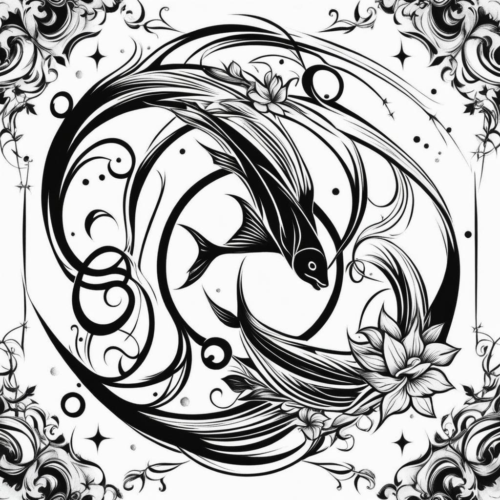 pisces tattoo black and white design 