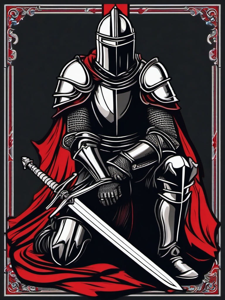 knight kneeling with sword tattoo  simple vector color tattoo