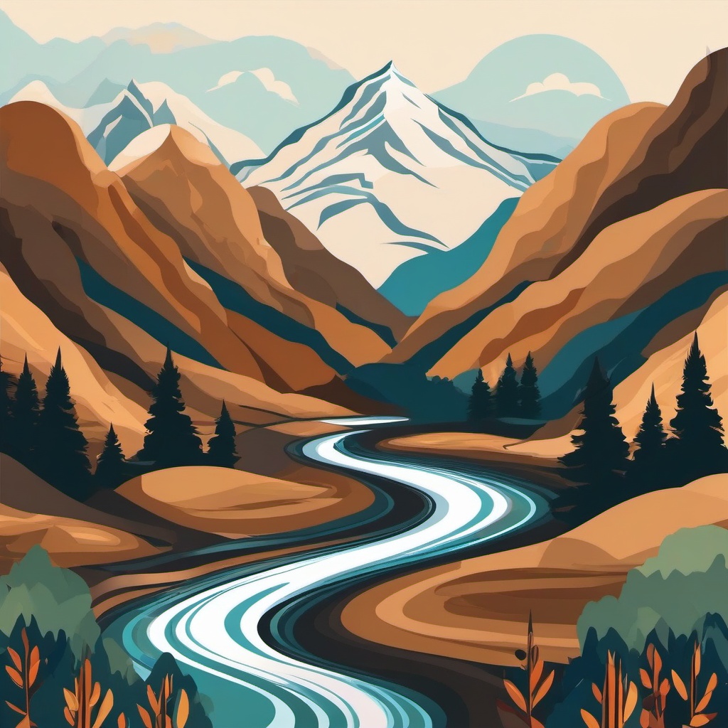 Mountain River clipart - A river winding through mountain terrain, ,vector color clipart,minimal