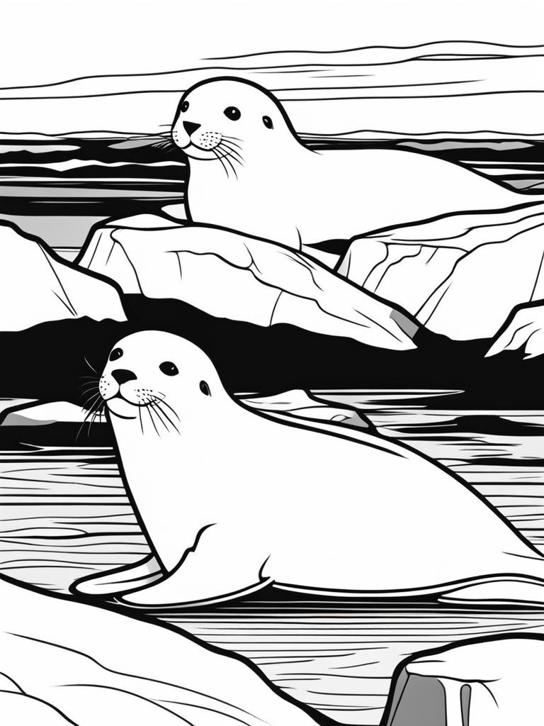 harp seals cute animals coloring page 