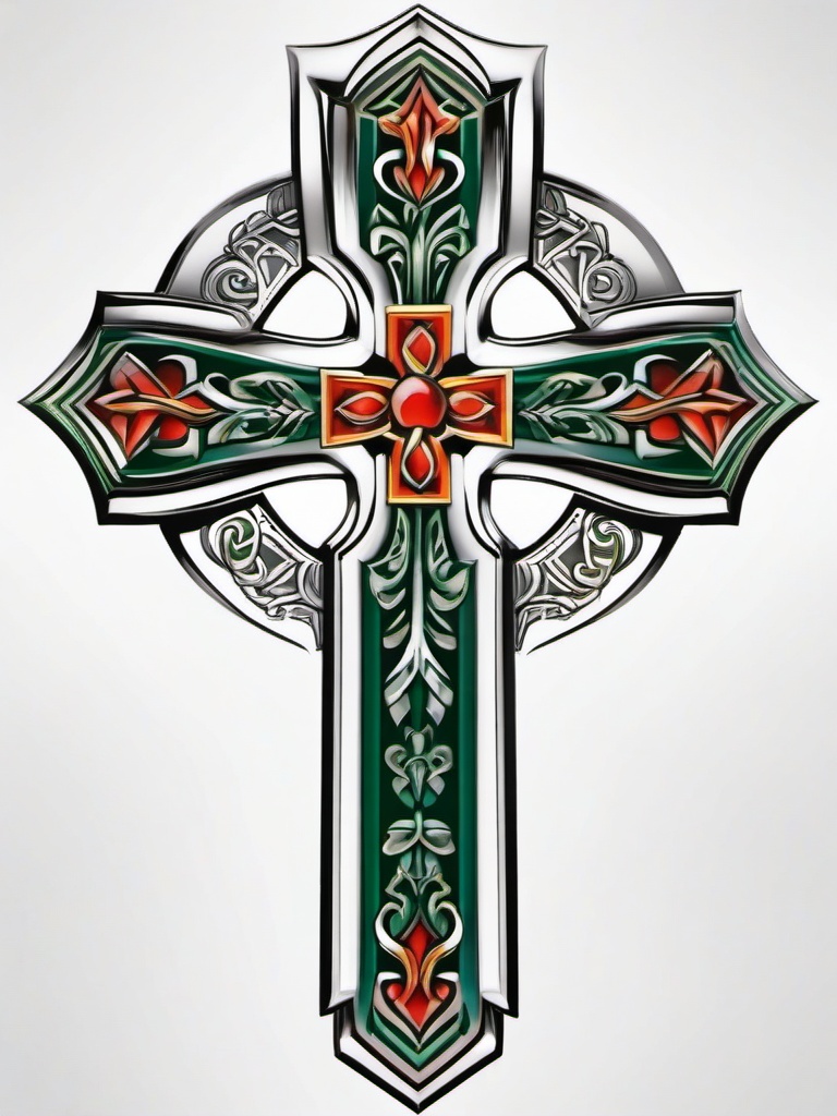 gaelic cross tattoo  simple color tattoo,minimal,white background