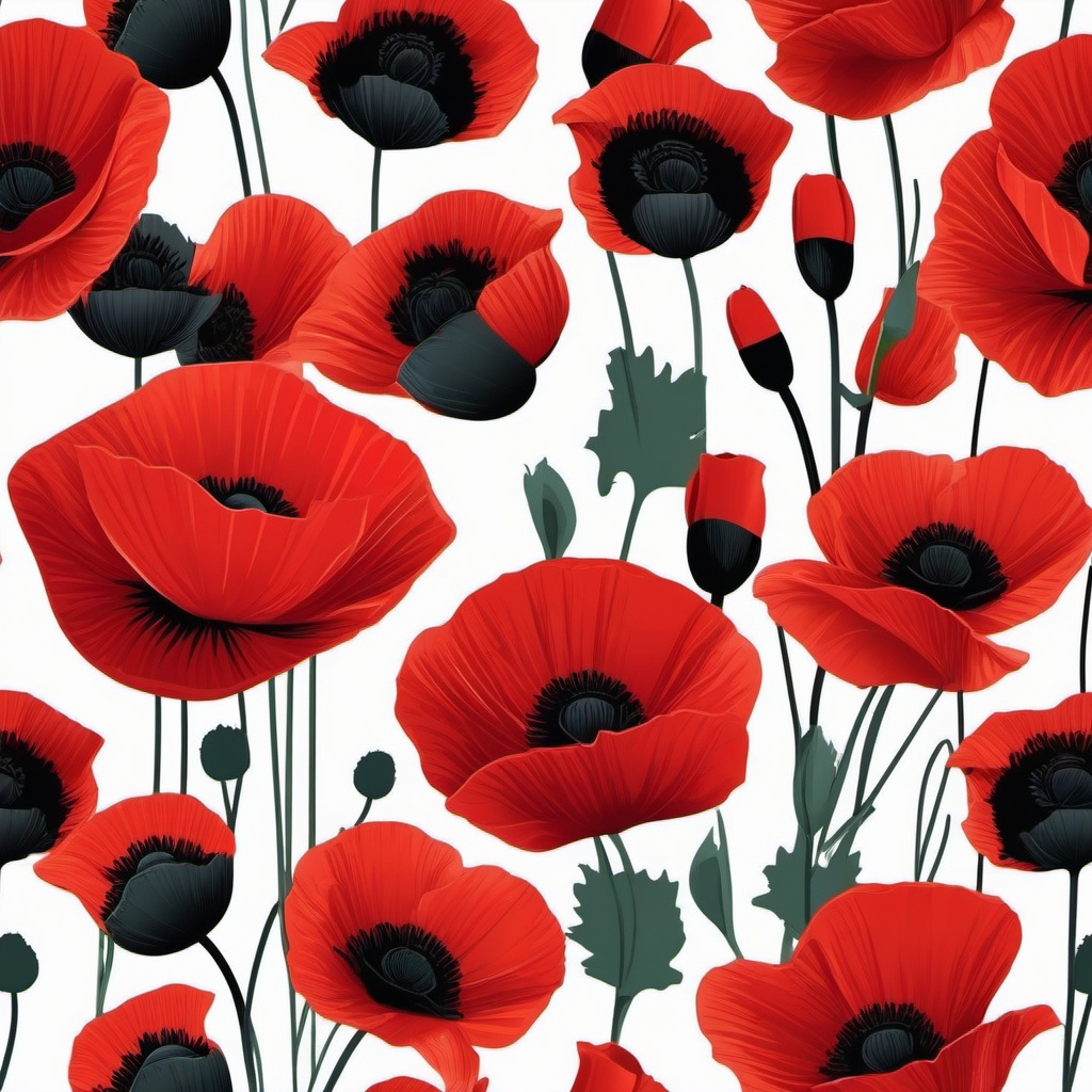 Poppy Clip Art - Vibrant red poppies with striking dark centers,  color vector clipart, minimal style