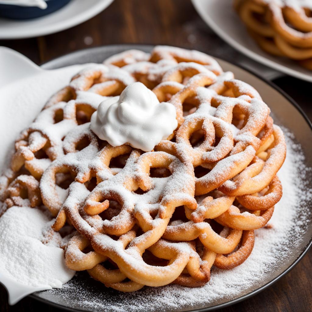 funnel cake with powdered sugar, relished at a bustling carnival. 