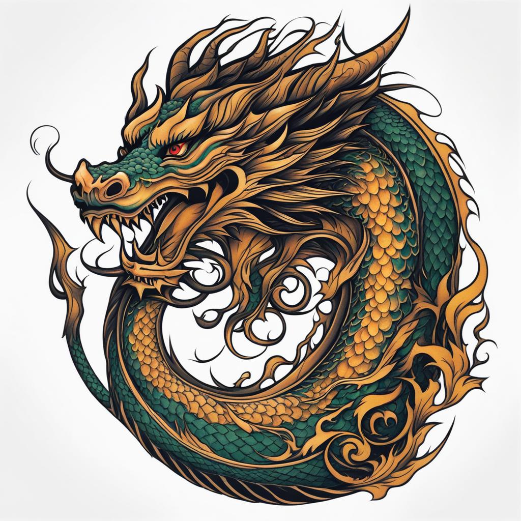 Dragon tattoo in arm, Elegant dragon tattoos designed to adorn the arms.  color, tattoo style pattern, clean white background