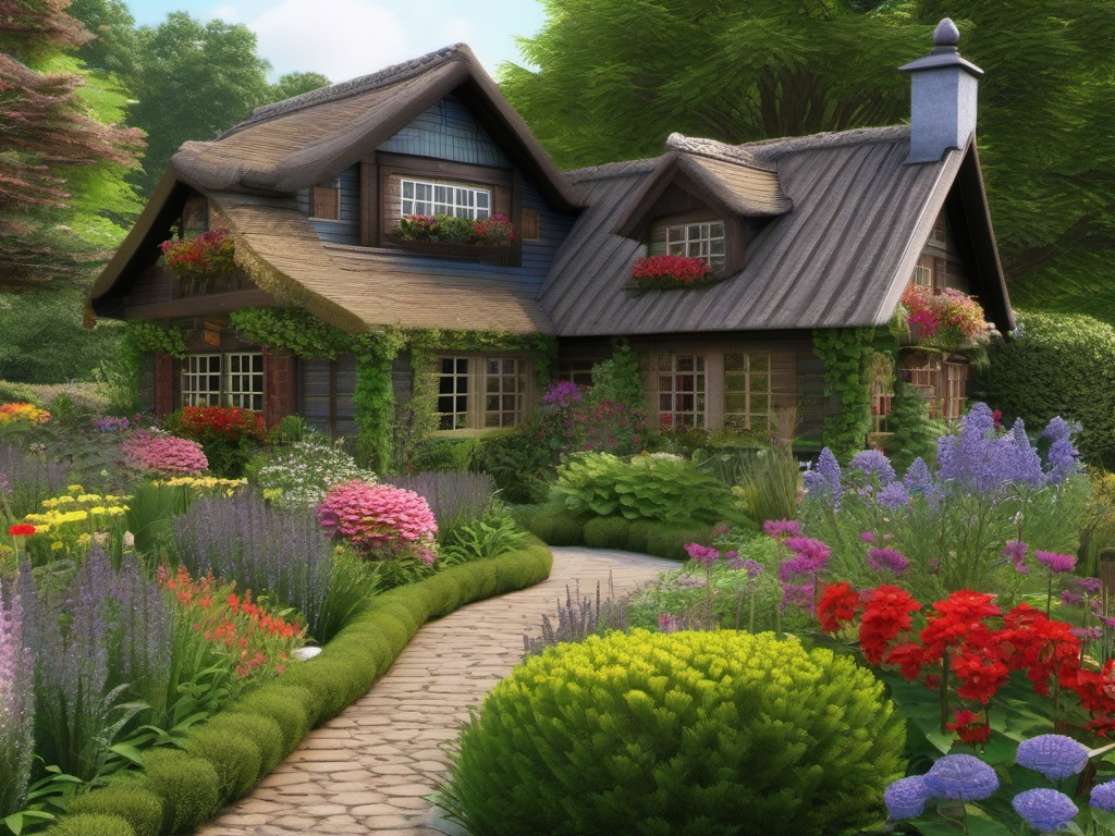 Swiss Cottage Garden - Capture the charm of a Swiss cottage garden in your landscape. multicoloured, photo realistic, hyper detail, high resolution