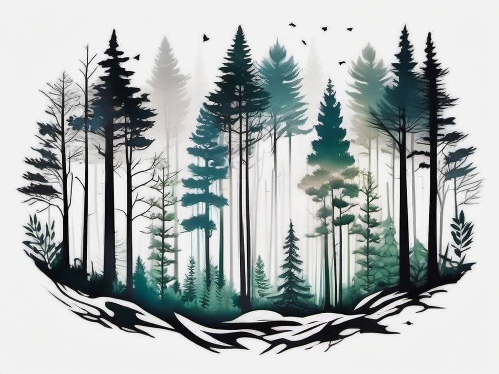 simple forest tattoo  simple color tattoo,white background