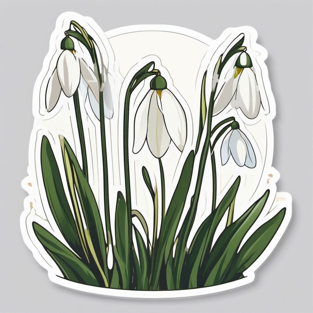 Snowdrop Sticker - Welcome the delicate and early blooms of snowdrops, symbolizing hope and rebirth, , sticker vector art, minimalist design