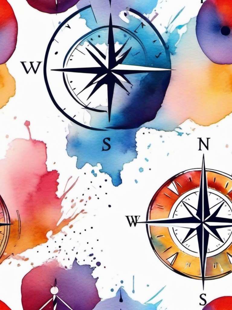 Compass Tattoo Watercolor - Compass tattoo with a watercolor effect.  simple vector tattoo,minimalist,white background