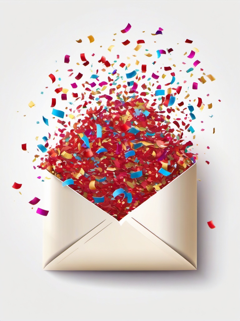 Opened letter with confetti falling out clipart.  vector style illustration, white background