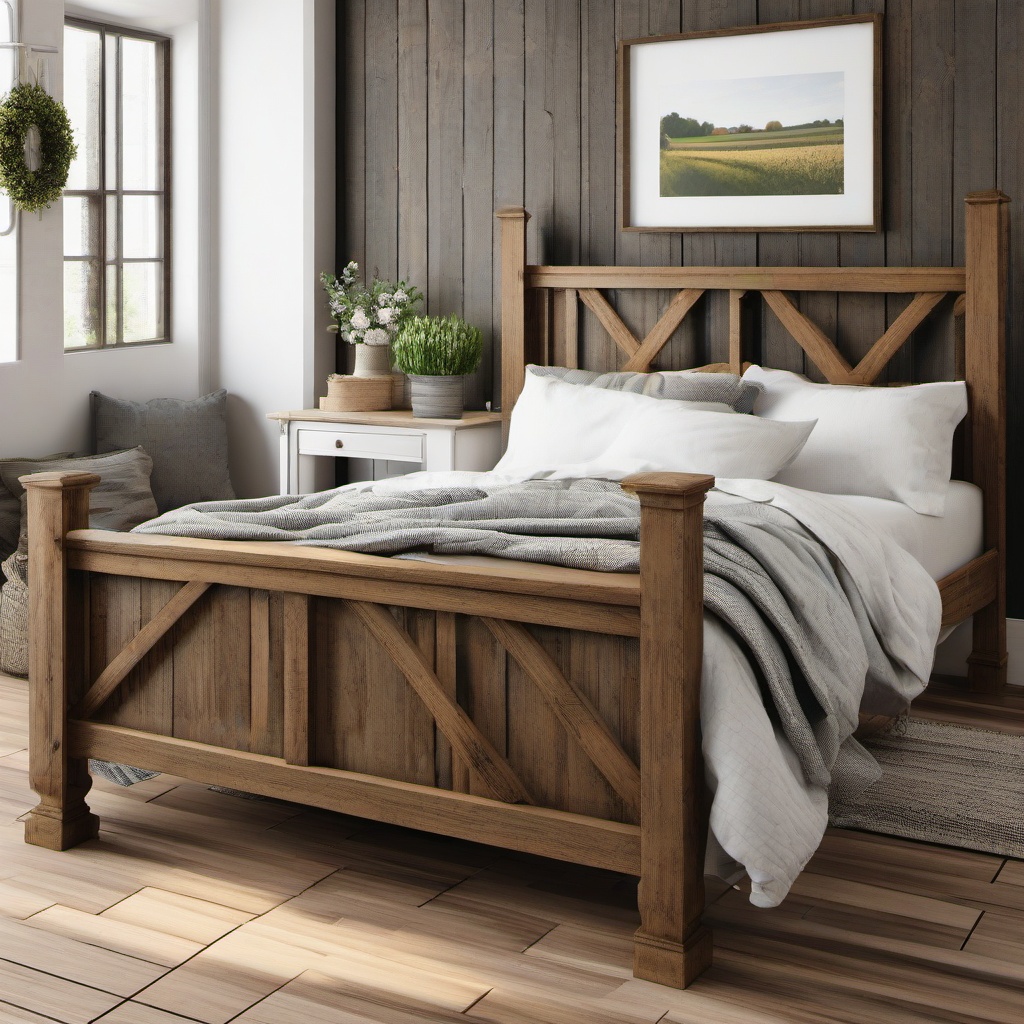 Bed clipart - bed in a rustic farmhouse setting  