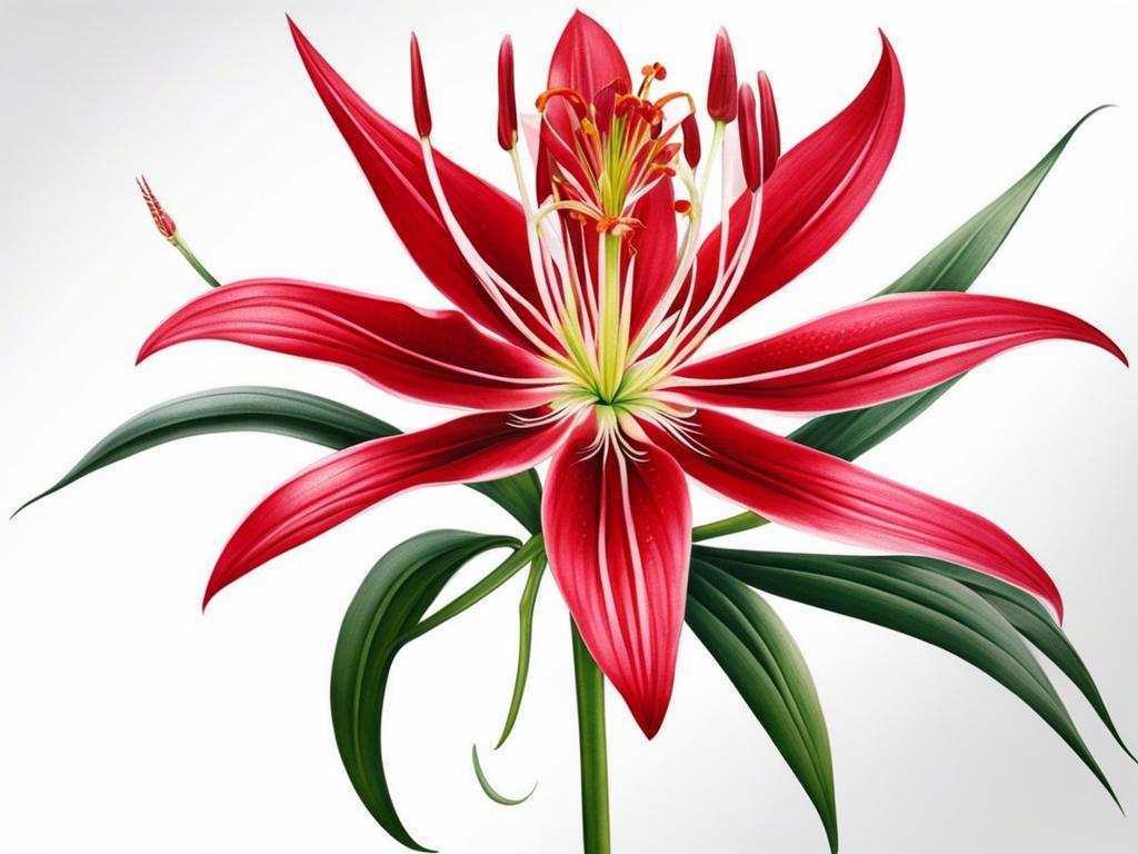 Red spider lily tattoo, Tattoos featuring the unique and striking red spider lily.  vivid colors, white background, tattoo design