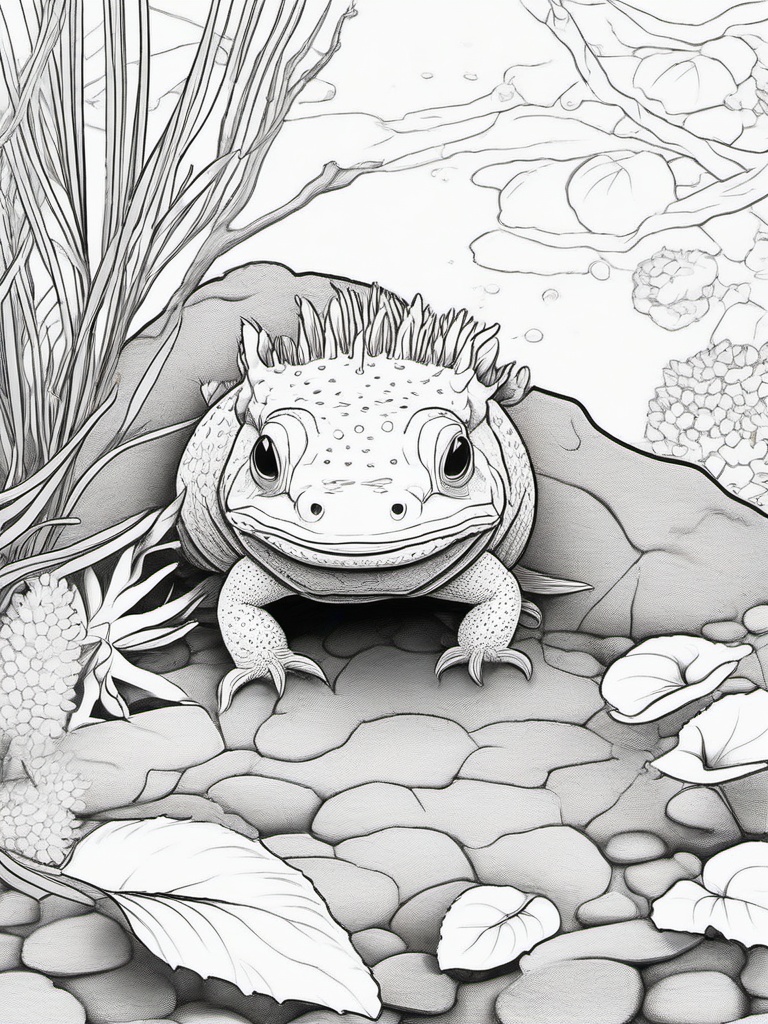 Axolotl Coloring Pages - Axolotl peeking out from behind a rock  simple coloring pages