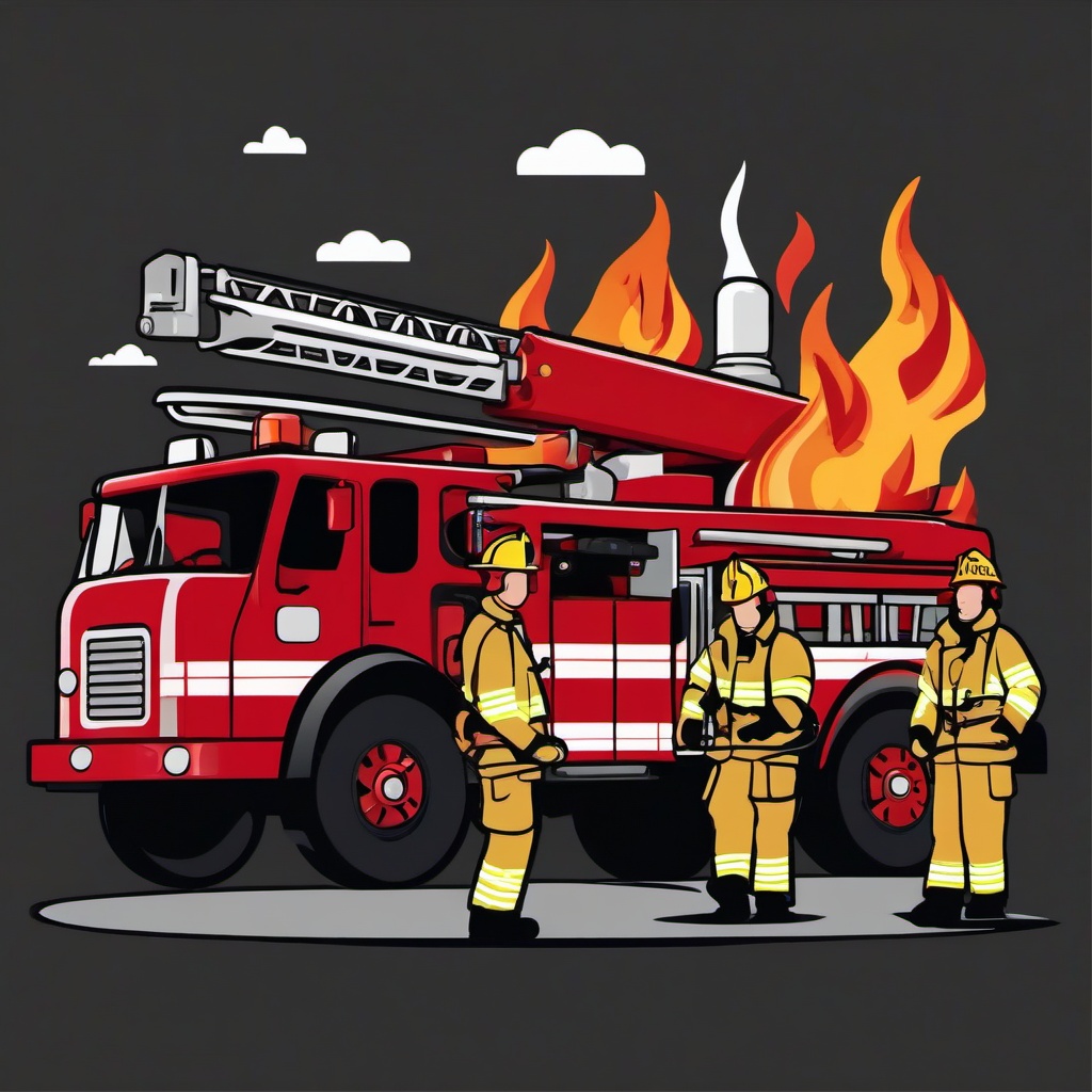 Fire Truck clipart - fire truck surrounded by firefighters  color,minimalist,vector clipart