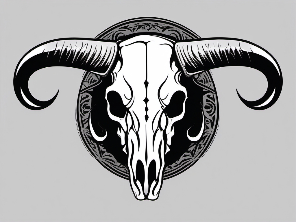 Silhouetted longhorn skull design: Bold contrast, iconic silhouette.  black and white tattoo style