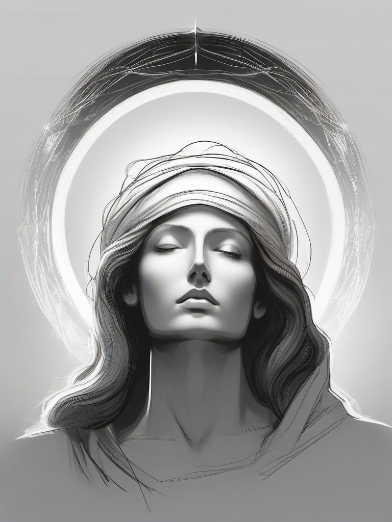 drawing of God with a halo of light  minimal rough sketch scribbles,doodles,black and white