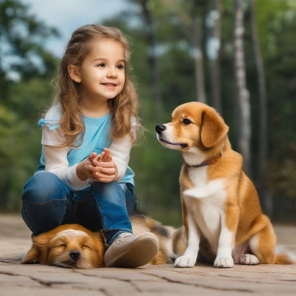 Dog clipart - dog sitting beside a child  