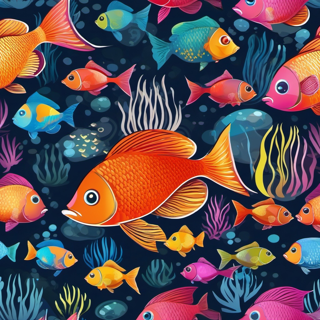 Fish Clipart, Colorful fish swimming in an underwater world. 