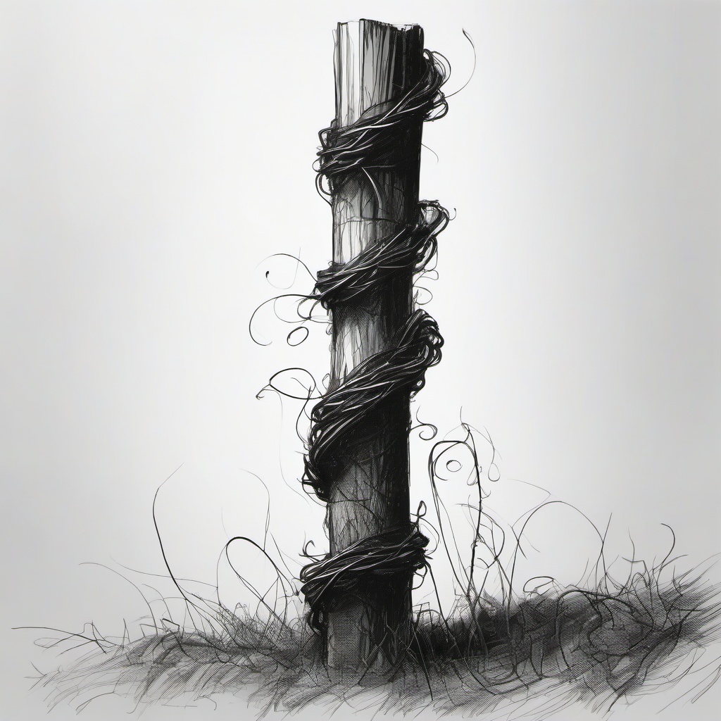 drawing of a vine wrapped around a post  minimal rough sketch scribbles,doodles,black and white