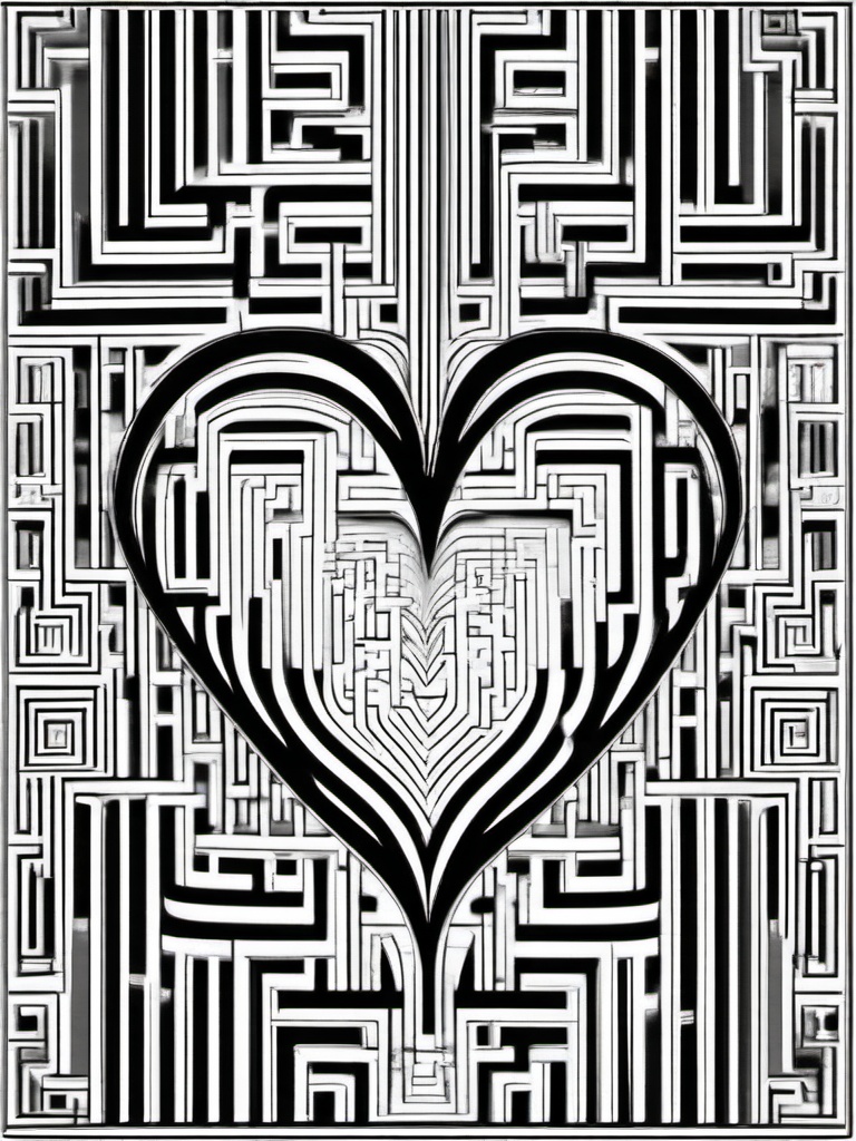 Heart Maze Coloring Pages - Challenging Heart-Shaped Maze Designs  minimal black outline printable sheet, coloring page