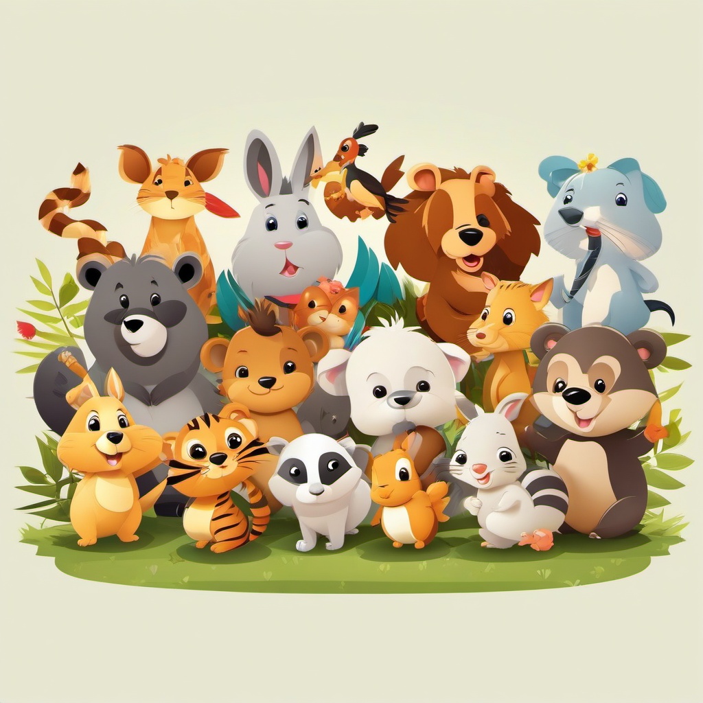 Animal clipart - cartoon animal characters playing together  