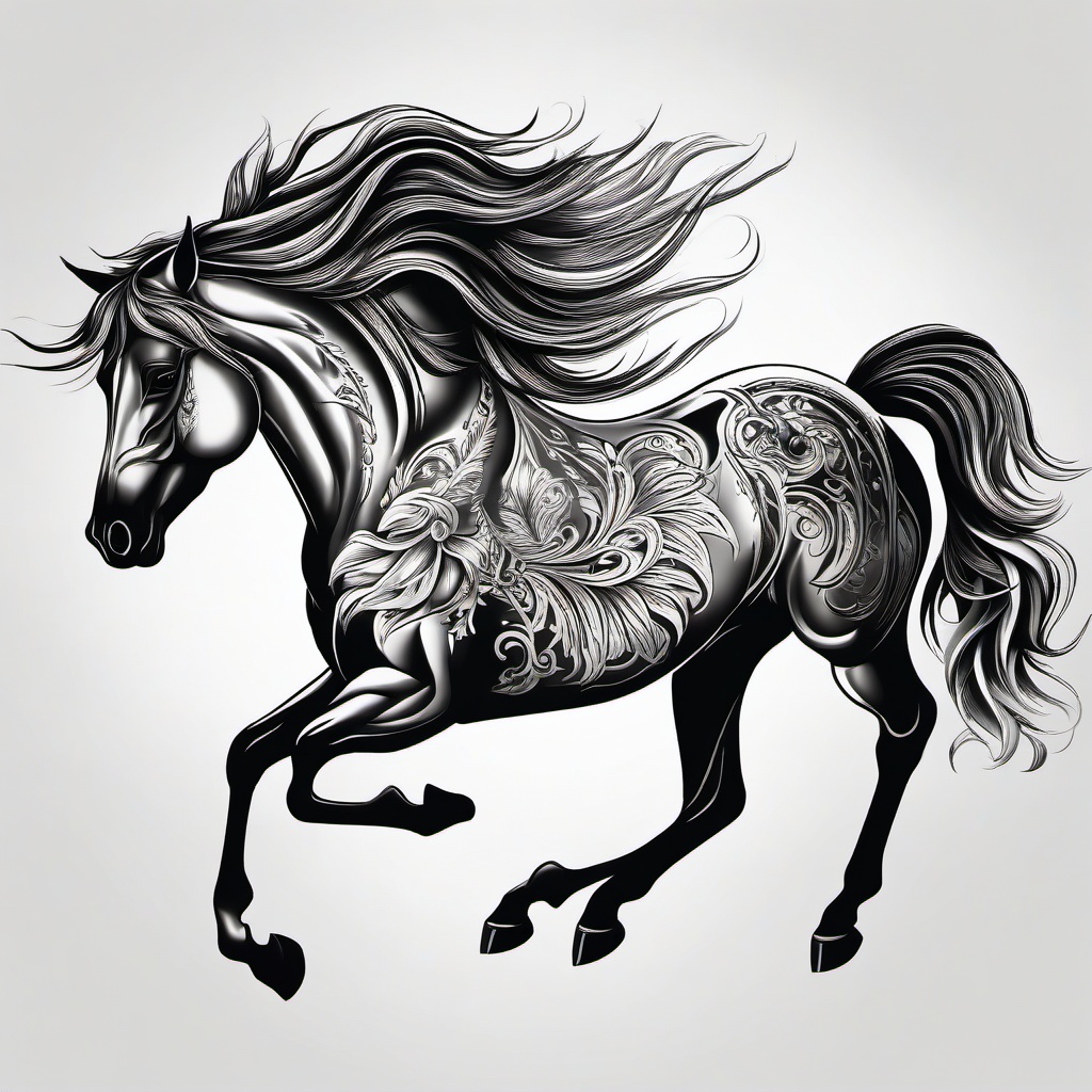 Chest Piece Horse - Showcase the power and beauty of horses with a chest piece tattoo, featuring a large and impactful design that emphasizes the majesty of these animals.  simple tattoo,minimalist,white background