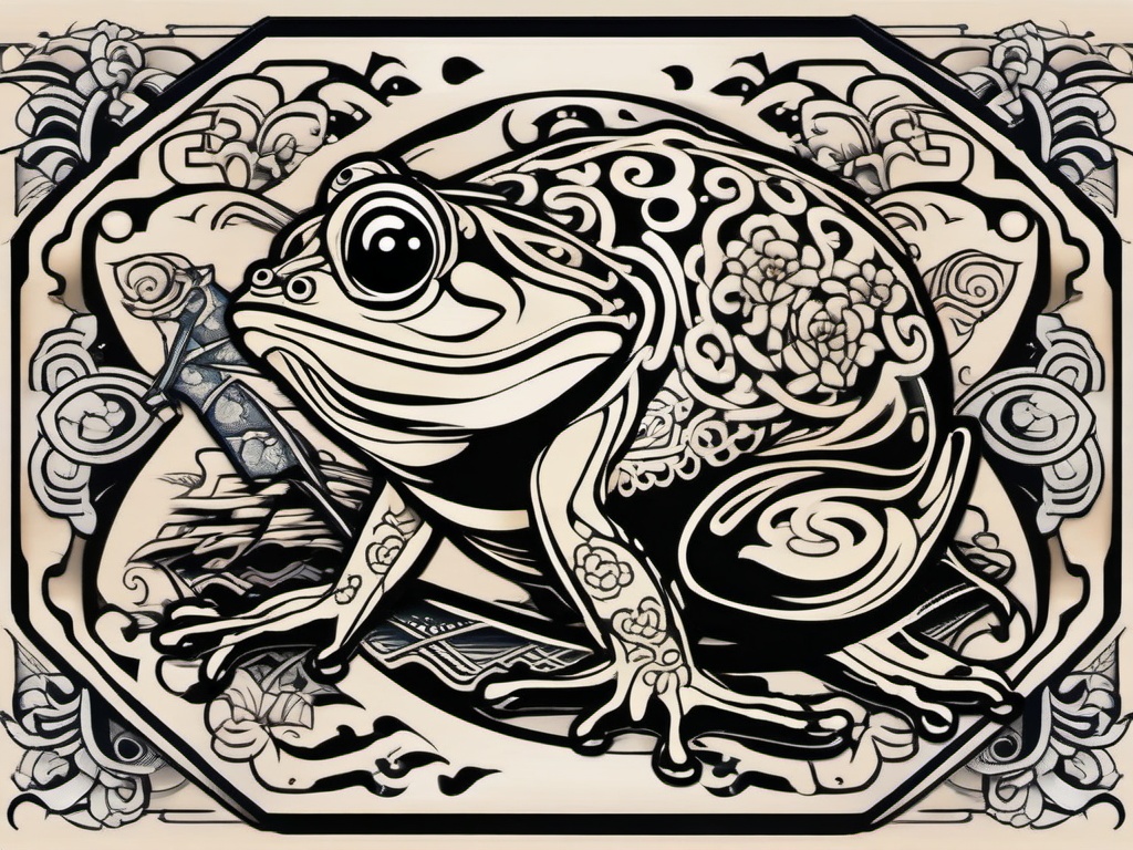 Japanese Tattoo Frog-Intricate and artistic tattoo featuring a frog in a Japanese style, capturing elements of traditional Japanese art.  simple color vector tattoo