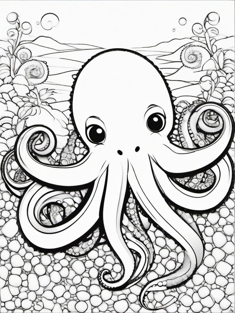 Octopus Coloring Pages - Octopus with a crab  simple coloring pages