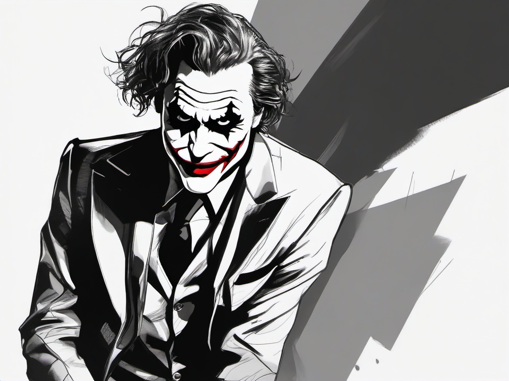 drawing of the Joker in a suit  minimal rough sketch scribbles,doodles,black and white