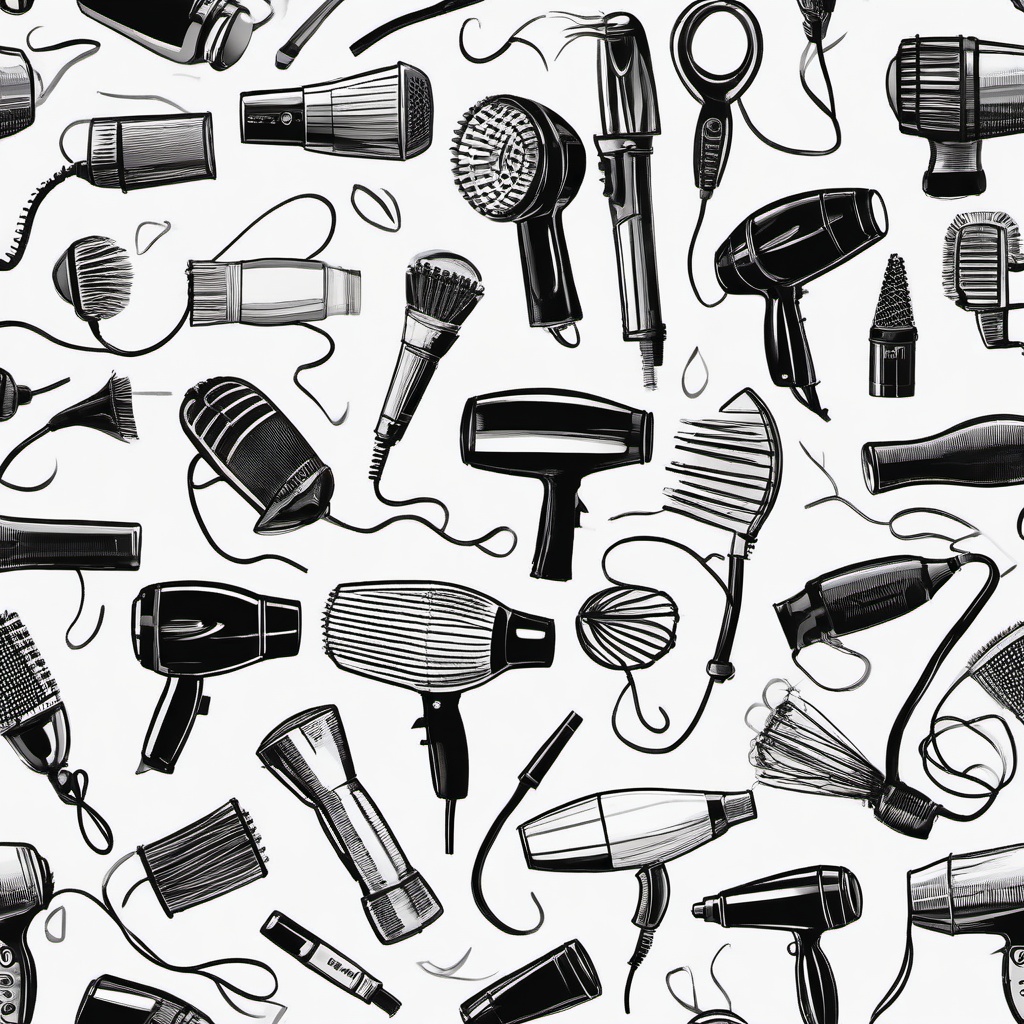 drawing of hair dryer  minimal rough scribbles,doodles,black and white