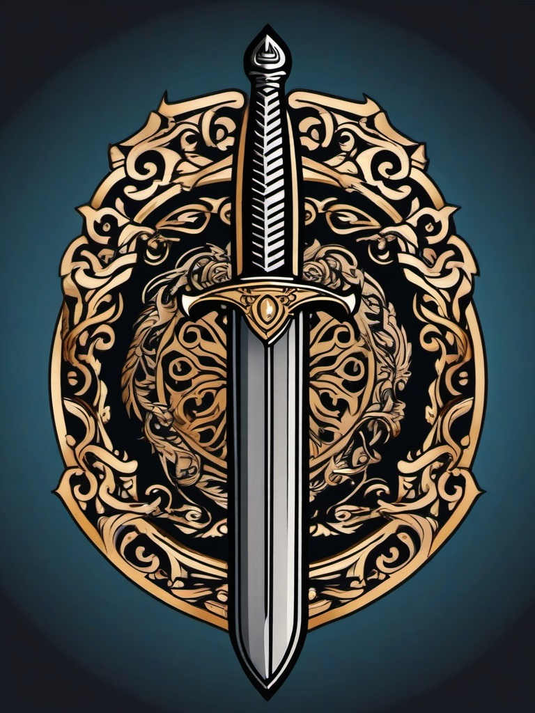 sword shield tattoo  simple vector color tattoo