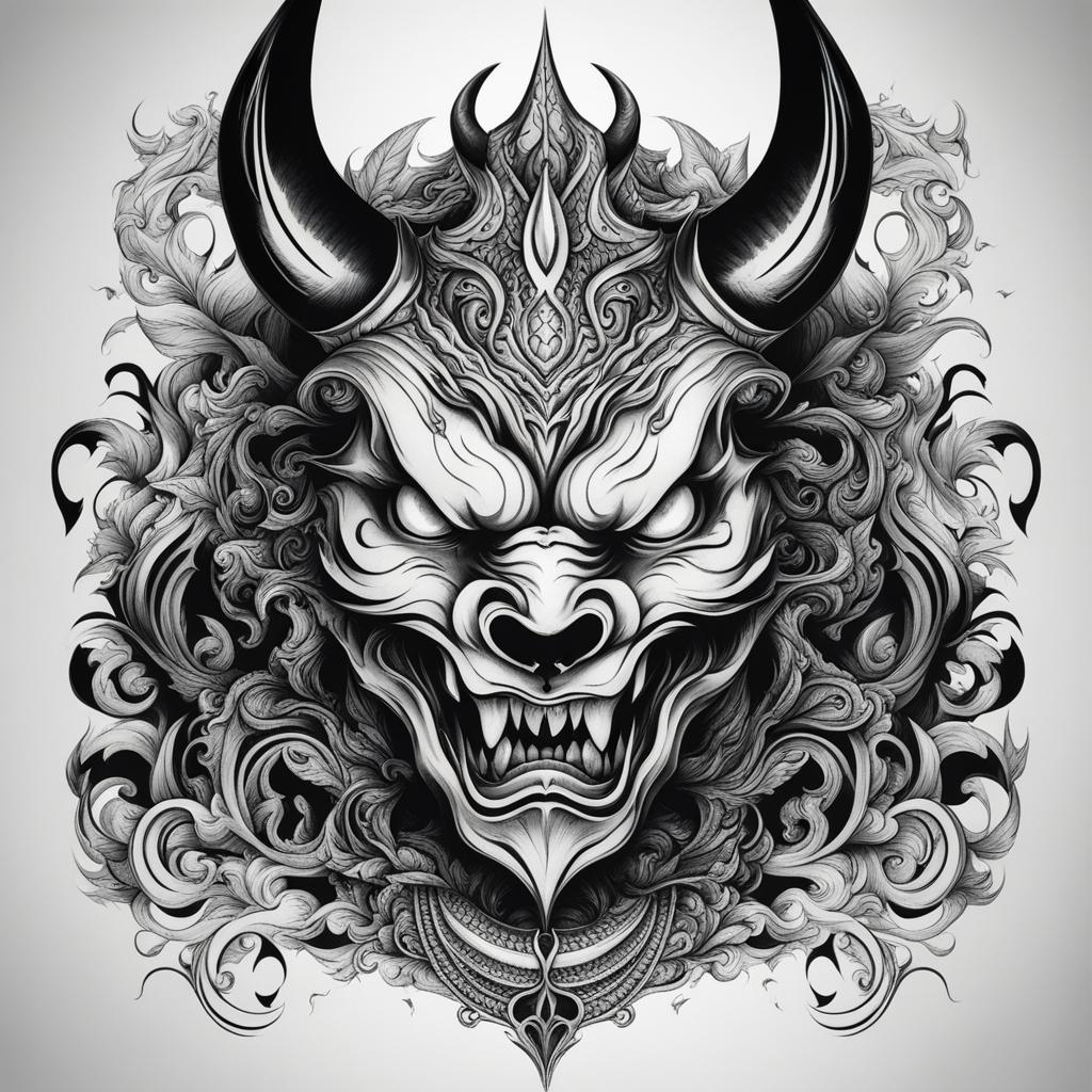 demon tattoo black and white design 