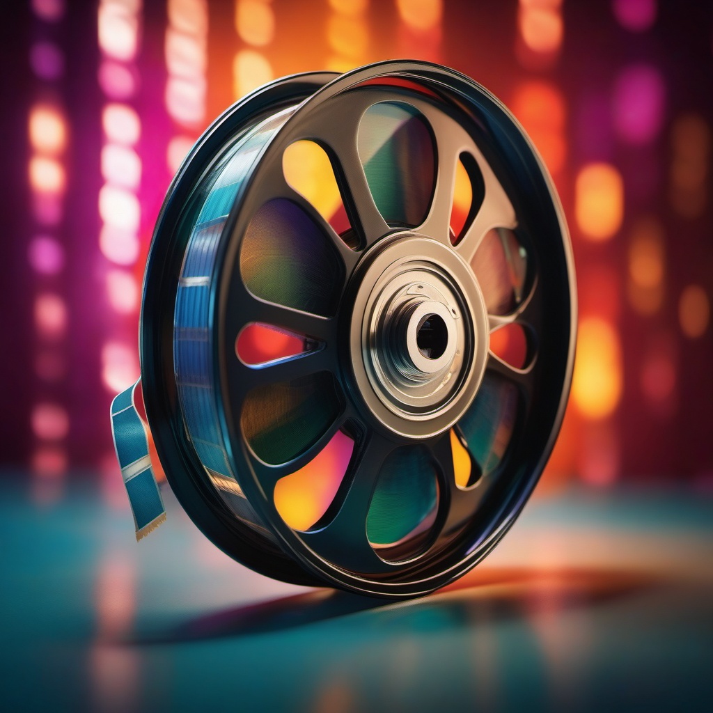 Film Reel - An old film reel with vintage film strips hyperrealistic, intricately detailed, color depth,splash art, concept art, mid shot, sharp focus, dramatic, 2/3 face angle, side light, colorful background