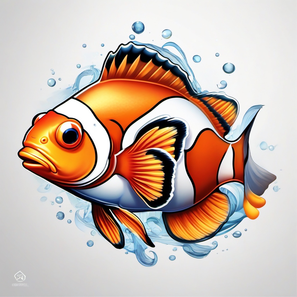 Clownfish Tattoo,a charming tattoo featuring the endearing clownfish, symbol of courage and resilience. , color tattoo design, white clean background