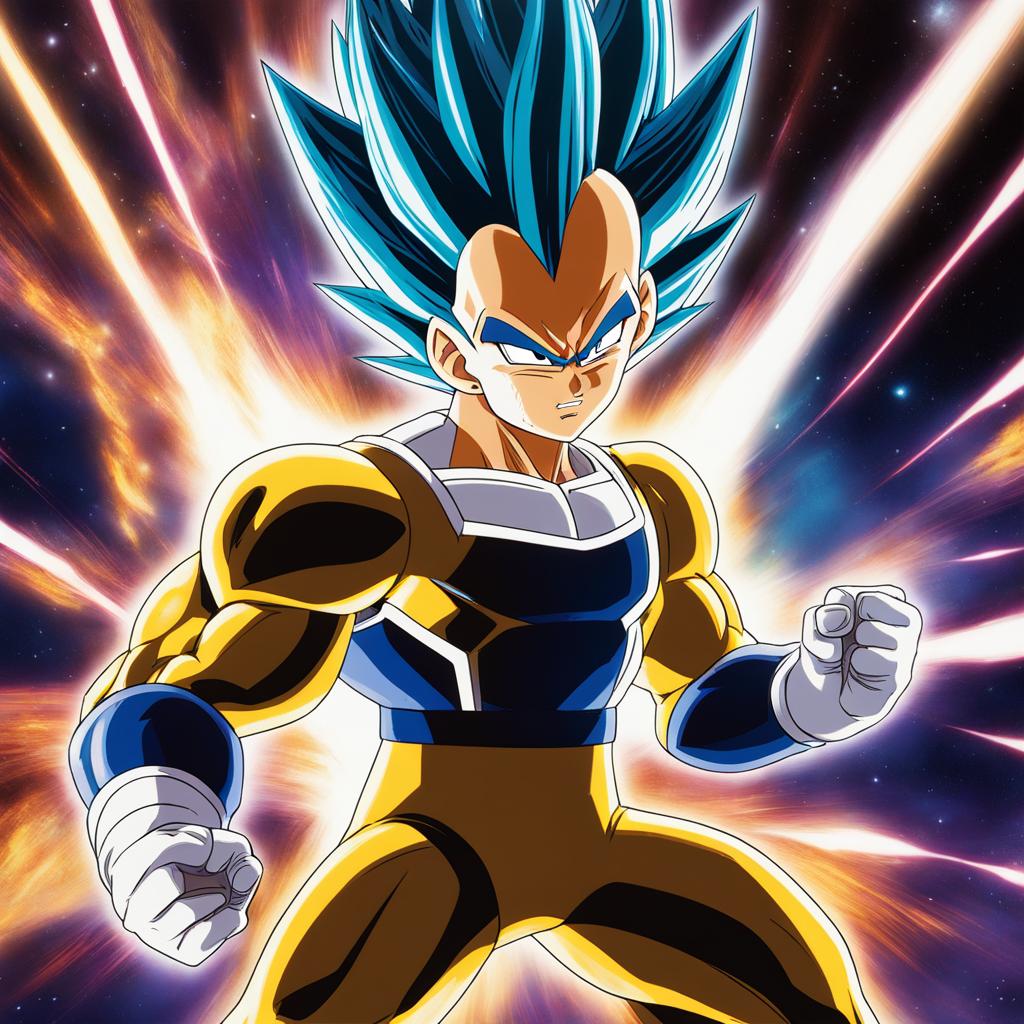 vegeta charges up an energy attack in the midst of a fierce intergalactic battle. 