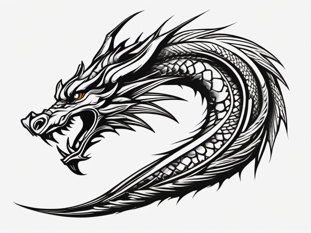 Dragon Tattoo Side - Dragon tattoo designed for the side of the body.  simple color tattoo,minimalist,white background