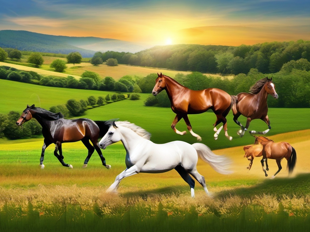 Horse Clipart, Majestic horses galloping in the fields. 