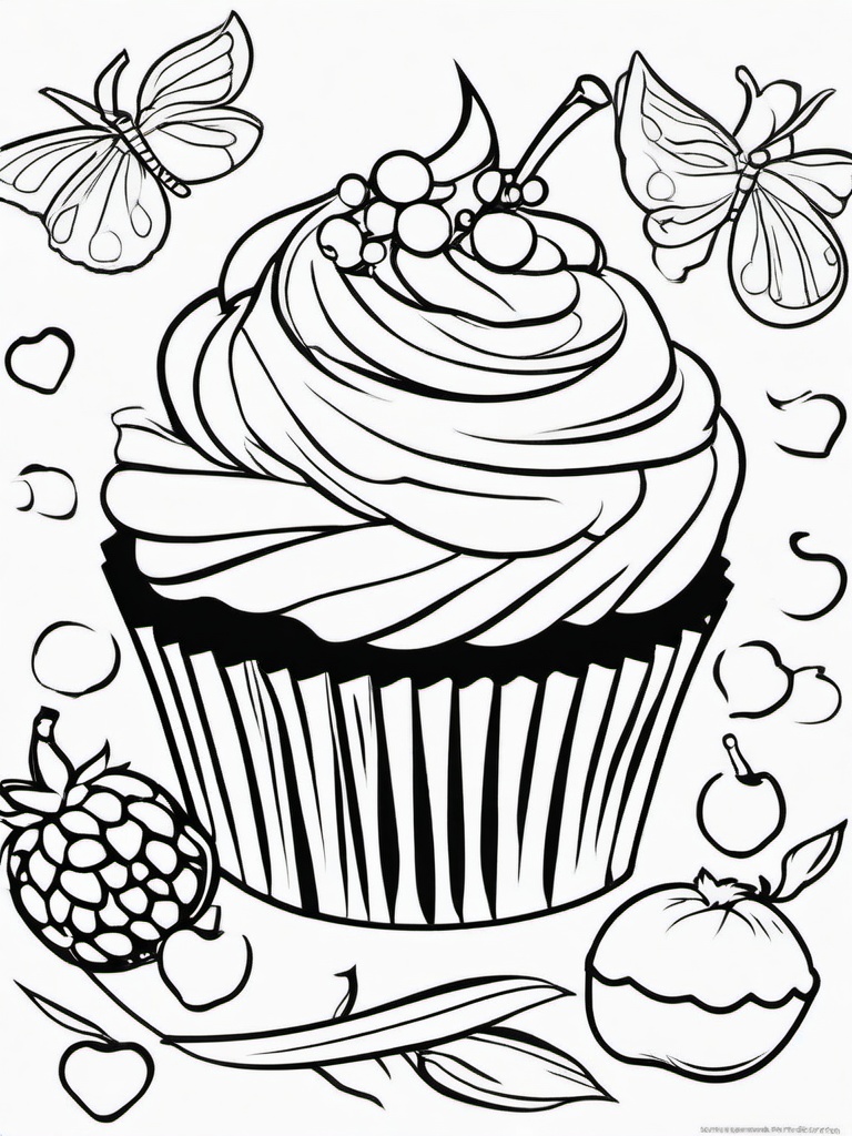 Cupcake Coloring Pages - Cupcake with fruit toppings  simple coloring pages