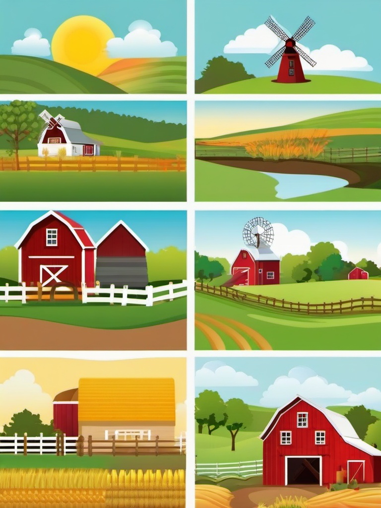 Farm clipart - farm with a windmill in the background  